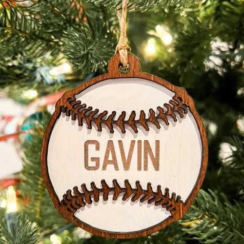 Personalized Name Wooden Baseball Christmas Tree Decoration