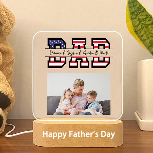 Lampada con placca in acrilico personalizzata con foto e nome per il papà migliore