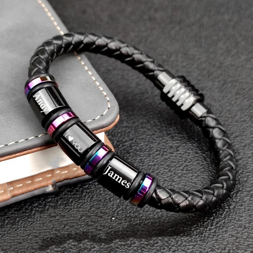 Personalized Braided Rope Transfer Beads Men's Bracelets Custom Family Names