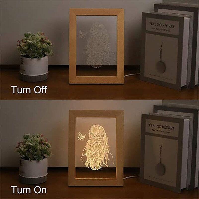 Lampe photo LED avec cadre en bois personnalisé