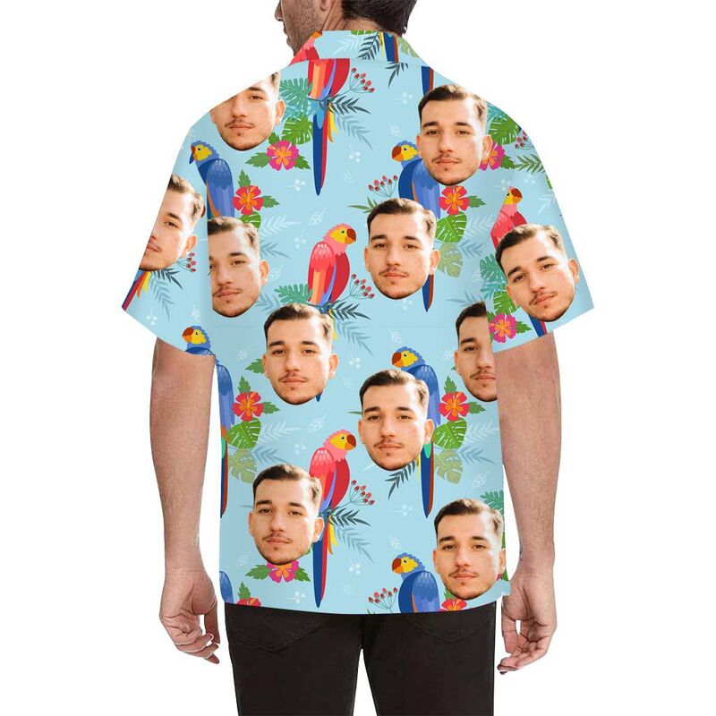 Custom Face Parrot in The Leaves Men's All Over Print Hawaiian Shirt