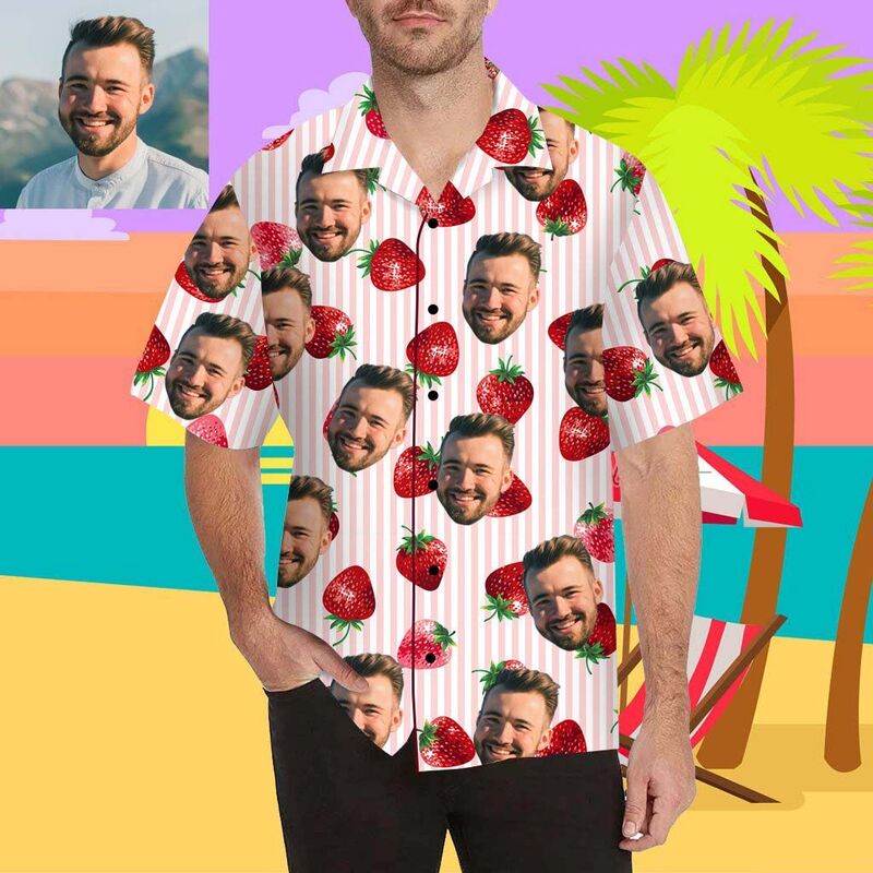 Custom Face Fresh Strawberry Men's All Over Print Hawaiian Shirt