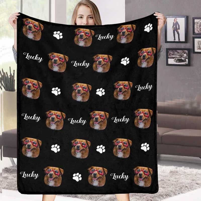 Custom Dog Blankets Personalized Pet Blankets Face Photo Blanket with Name