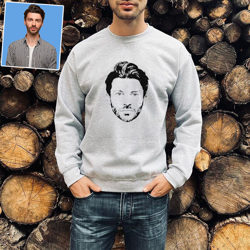 Personalized Sweatshirt Custom Photo of Men's Head Sketch Unique Present for Him
