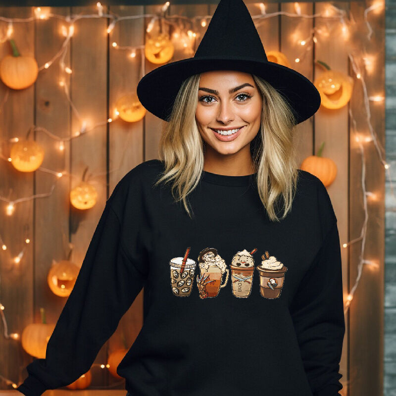 Amazing Sweatshirt with Ghost Drink Pattern Creative Gift for Women