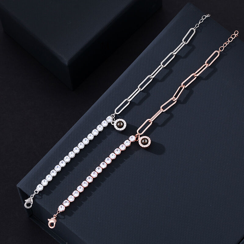 Personalized Projection Picture Bracelet Round Pendant With Diamonds Fashion Gift For Christmas