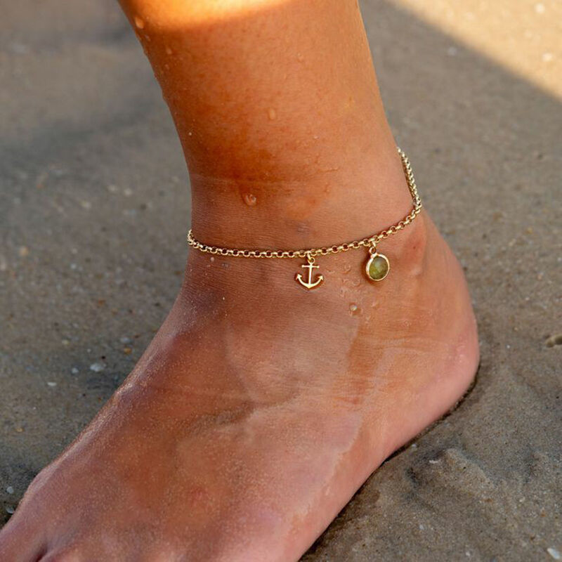 Personalized Birthstone Anklet with Anchor Pattern Creative Gift for Her
