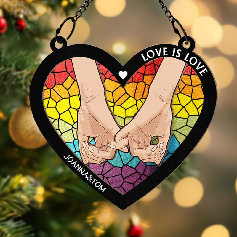 Personalized Window Hanging Ornament Heart Shape Holding Hands Sweet Gifts for Couple