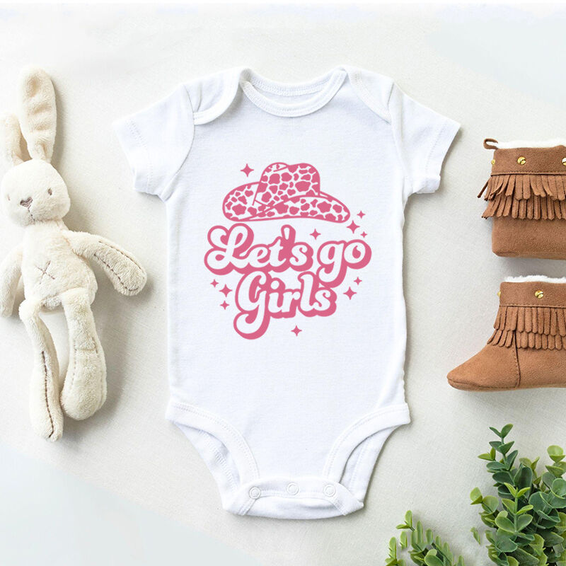Personalized Baby Onesie Let's Go Girls Cowboy Hat Cool Design Attractive Baby Shower New Mom Gift