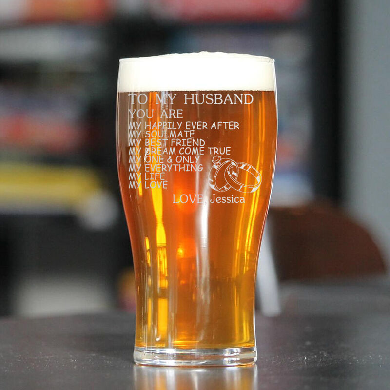 Personalized Name Beer Glass with Wedding Rings Pattern Romantic Gift for Husband "You Are My Life"