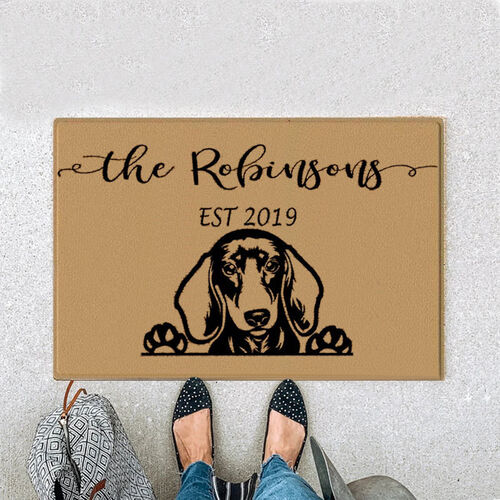 Personalized Dachshund Wiener Dog Doormat with Lettering Warm Gift
