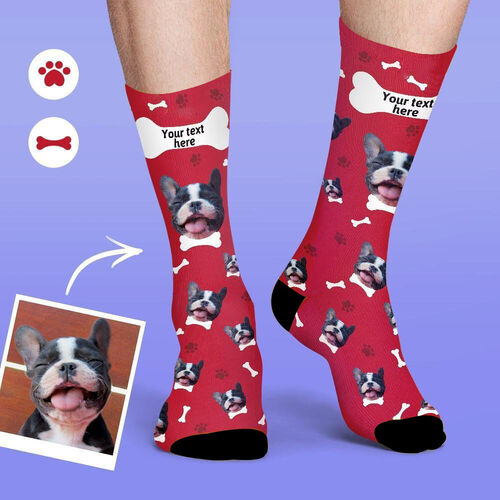 Custom Pet Face Picture Socks with Lettering & Pet Footprint Gift for Pet Lover