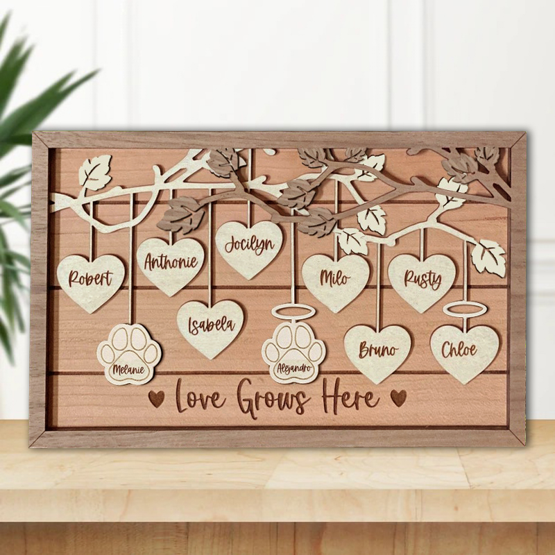 Personalized Family Tree Frame Love Grows Here Custom Names Unique Gift for Mother's Day
