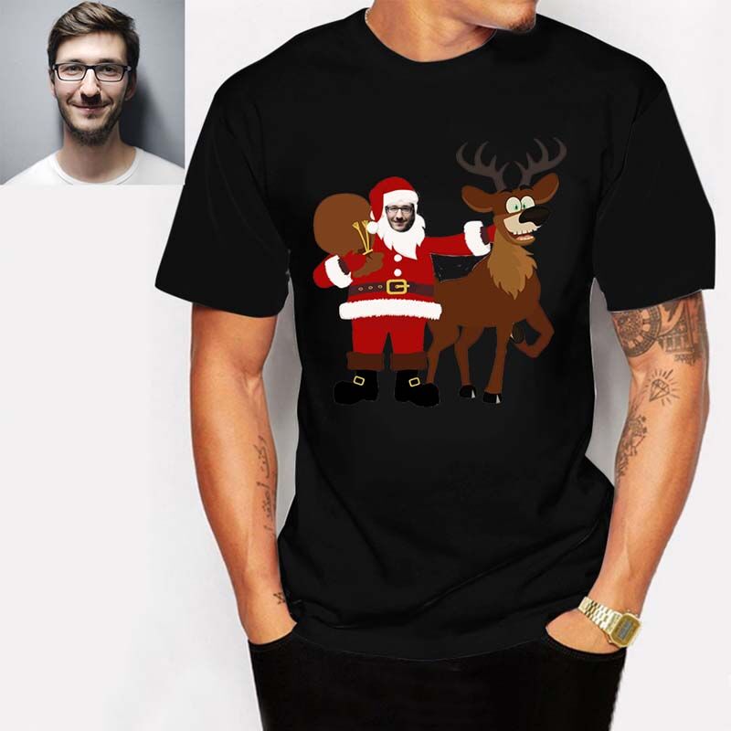 T-shirt personnalisé avec photo du Père Noël et de l'élan