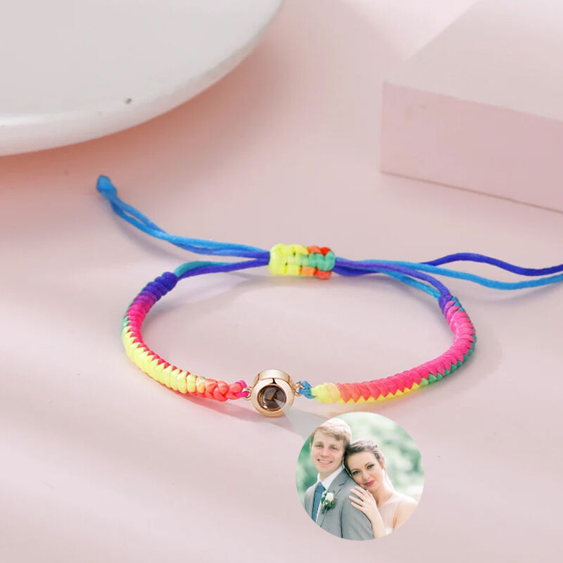 Sterling Silver Personalized Photo Projection Color String Bracelet Gift For Couple
