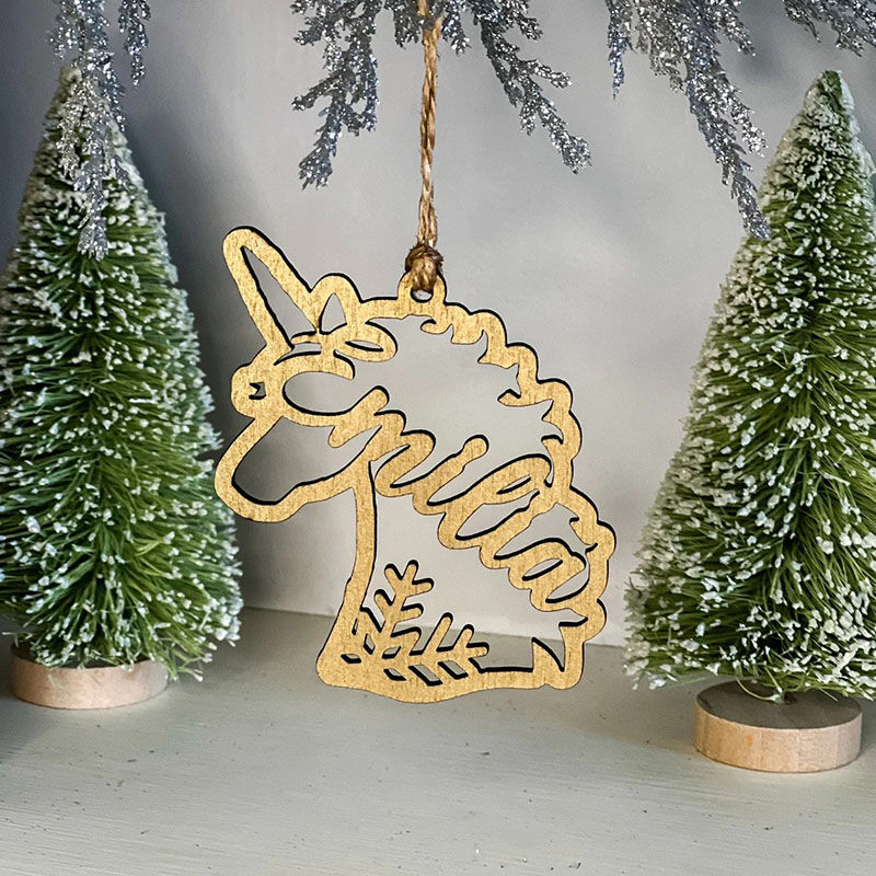 Personalized Name Wooden Unicorn Christmas Tree Decoration