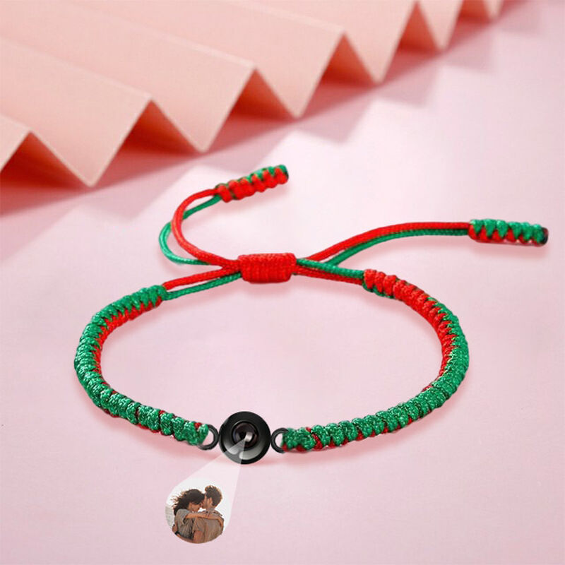 Personalized Round Photo Projection Braided Bracelet Christmas Gift for Men and Women