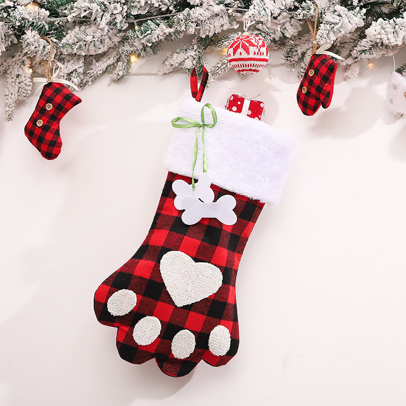 Calcetín navideño chimenea personalizado de nombre con dibujo de pata de gato lindo
