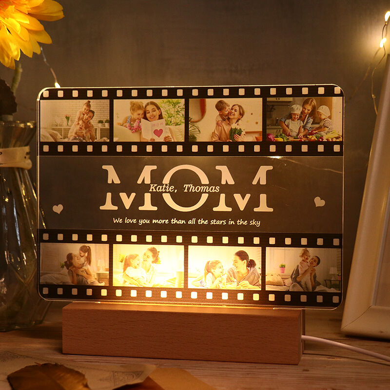 Personalized Wood Acrylic Custom Photo Engraving Lettering Lamp for Mom
