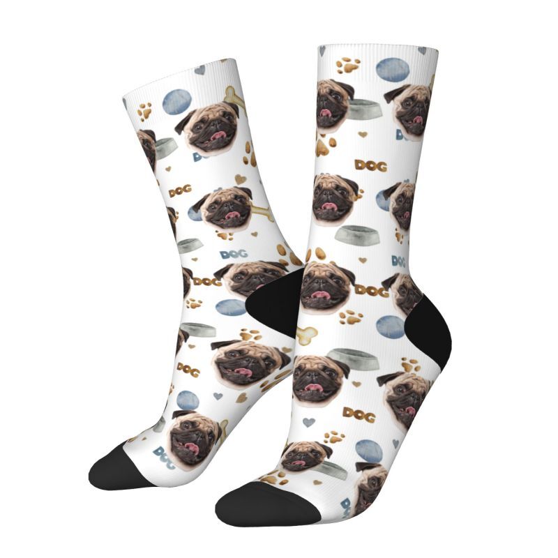 Calcetines personalizables con cara de perro impresos con artículos para perros