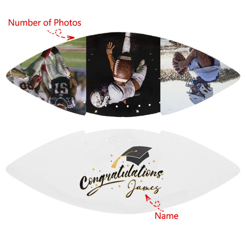 Customizable Football with Photos and Names Added as a Gift to Graduates