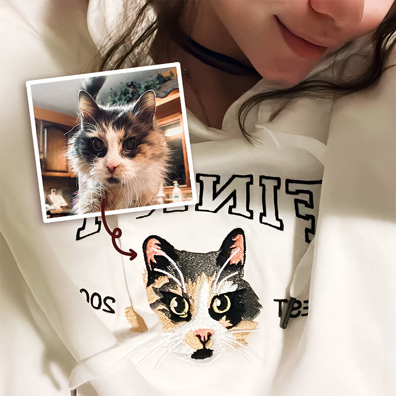 Personalisierte Hoodie bestickt benutzerdefinierte Haustier Kopf Foto und Name Attraktives Geschenk für Tierliebhaber