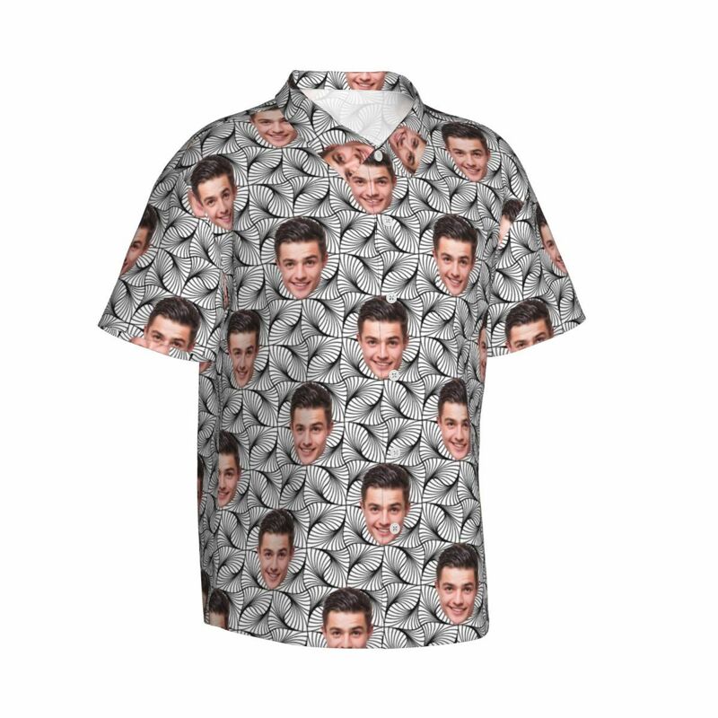 Camisa Hawaiana Personalizada Añadir Foto Cara Camisa Casual Patrón Geométrico