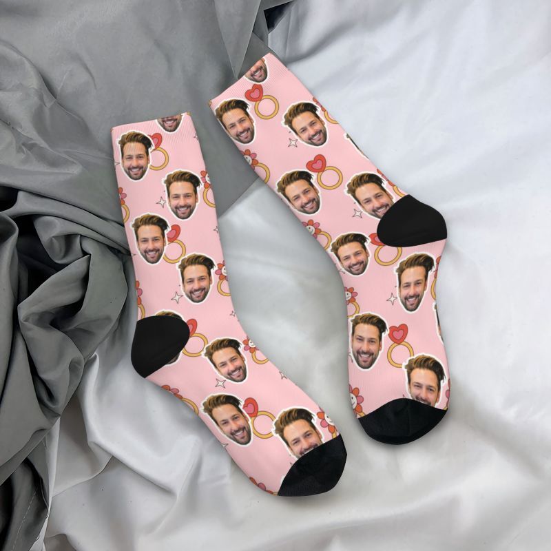 Personalized Face Socks with Ring Pattern as a Proposal Gift for Girlfriend