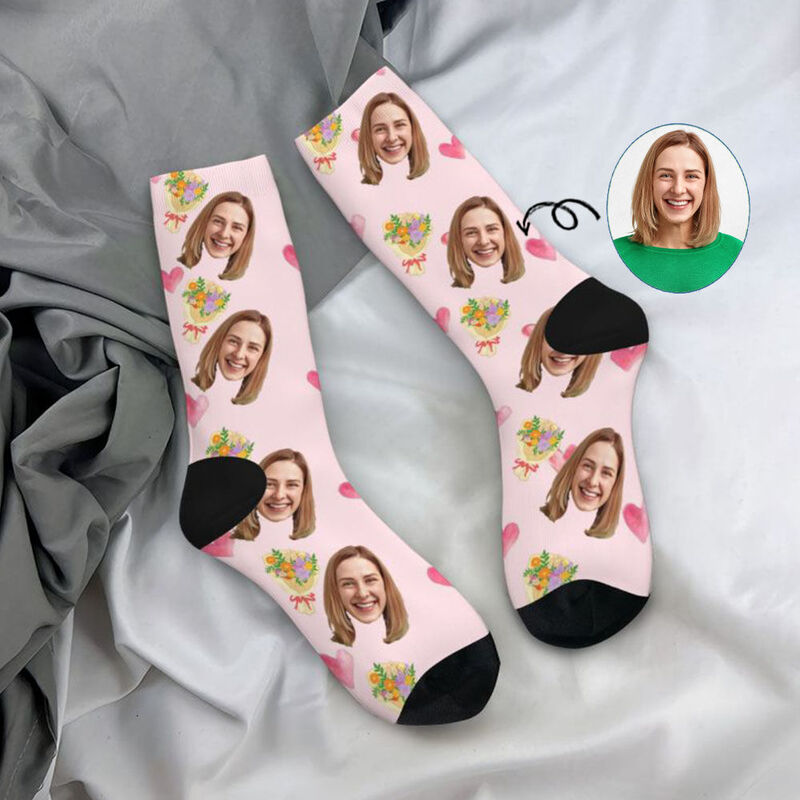 Personalized Face Socks Bouquet Pattern Suitable for Wedding Gift to Wife