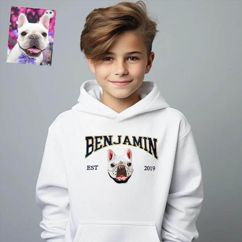 Personalized Kids Embroidered Hoodie Pet Head Custom Photo Name Design Attractive Gift for Children