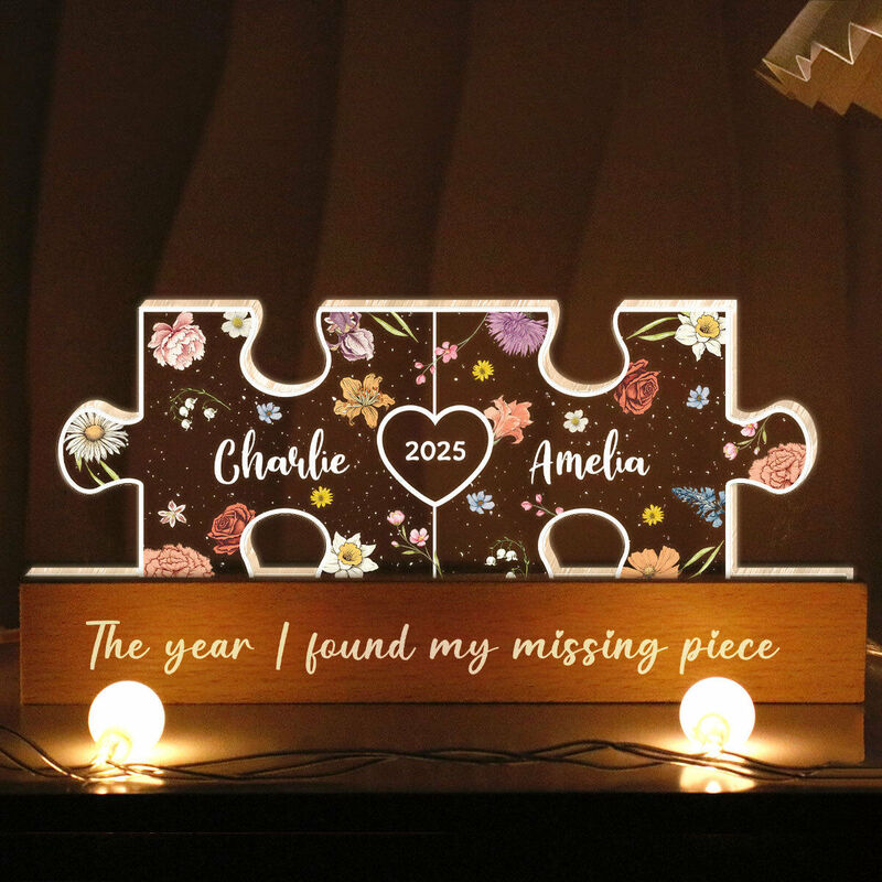 Personalized Birthday Flower Puzzle Shape Lamp Customized Couple’s Name For Anniversary