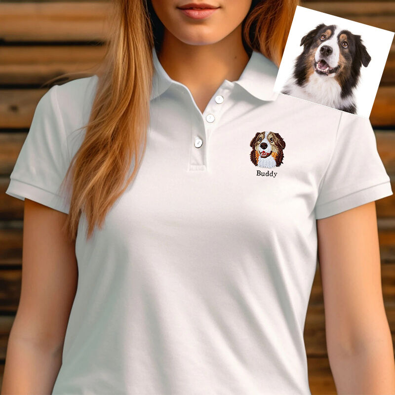 Personalized Photo Embroidered Polo Shirt with Custom Name Perfect Gift for Pet Lovers