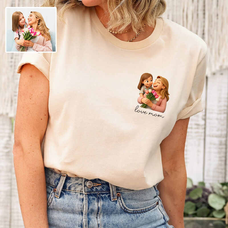 Personalized T-shirt Custom Mom and Kids Photo 3D Cartoon Style Design Exquisite Gift for Dear Mama