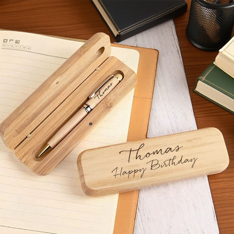 Personalized Pen Wooden Box Custom Text Design Your Own Practical Gift for Friends Family