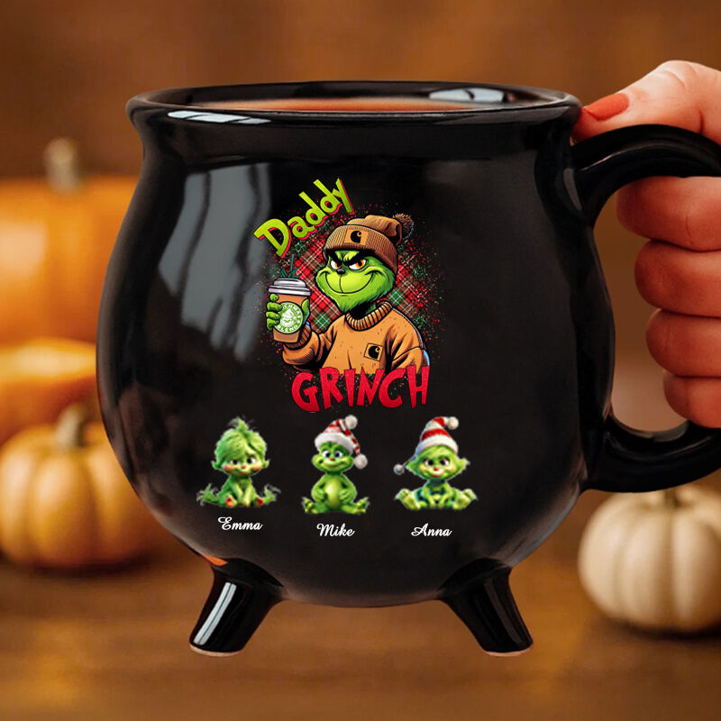 Personalized Grinch Daddy Cauldron Coffee Mug with Name on It Gift for Dad