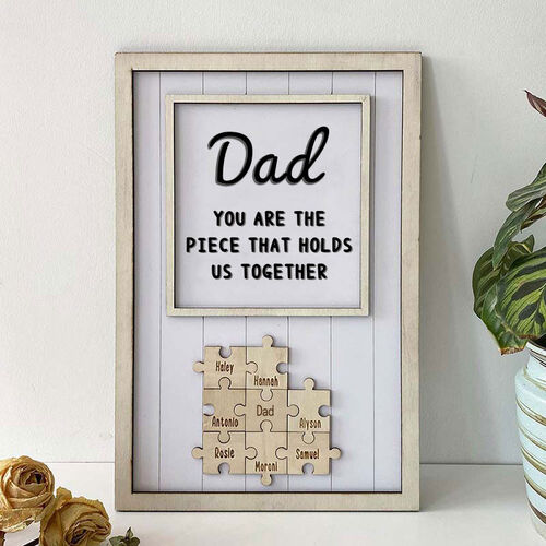 "Dad Are The Piece That Holds Us Together" Personalisierter Puzzles gravierten Namen Rahmen