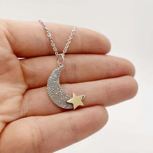 Personalised Moon Fingerprint Necklace with Stars