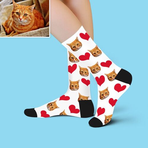 Custom Pet Face Picture Socks Printed with Heart Gift for Pet Lover