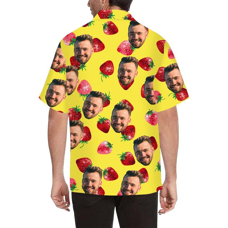 Custom Face Strawberry Men's All Over Print Hawaiian Shirt