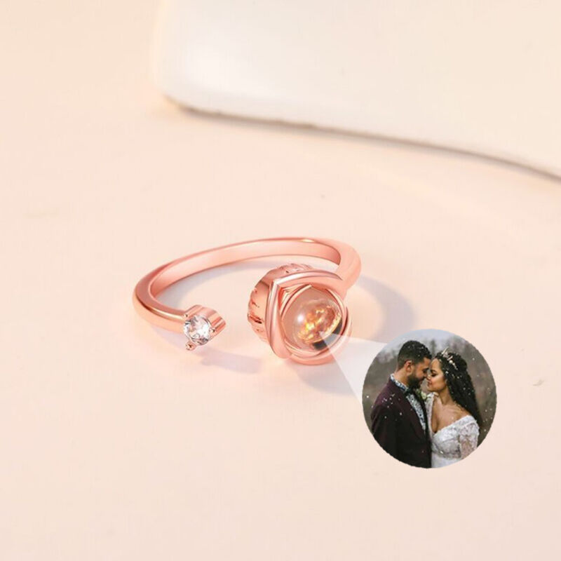 Personalized Photo Projection Heart of Rose Ring