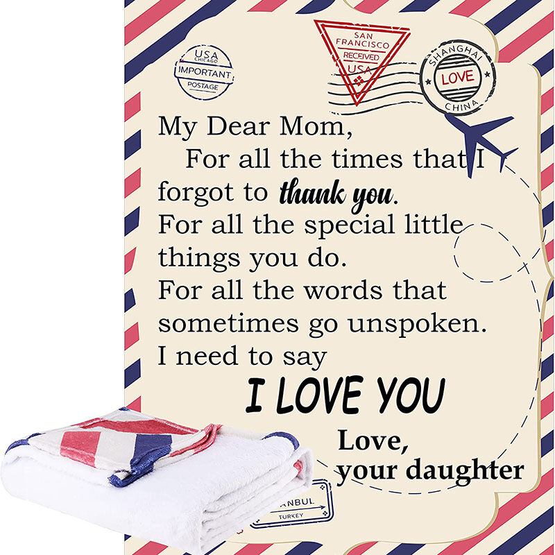 Personalized Flannel Letter Blanket Postmark Airplane from Daughter to Mom
