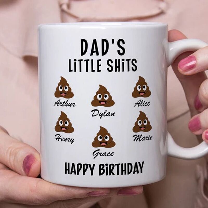 "HAPPY FATHER'S DAY" Personalized Dad's Little Shits Custom Family Name Mug