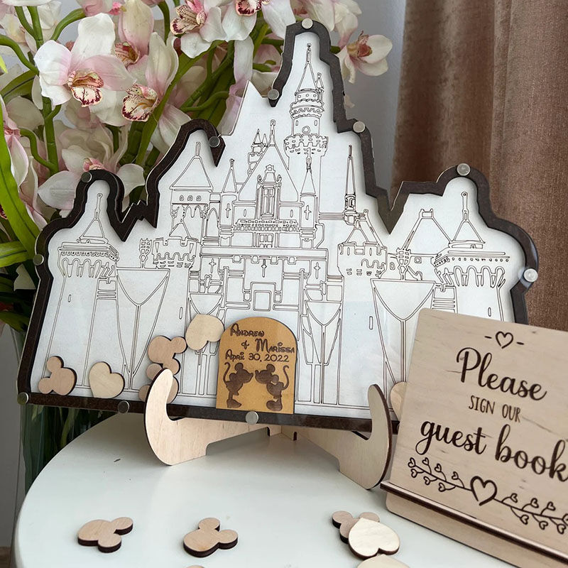 Personalized Castle Wooden Acrylic Custom Name Guest Book