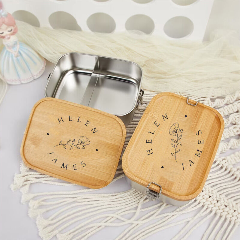 Personalized Lunch Box Custom Lettering With Beautiful Flowers