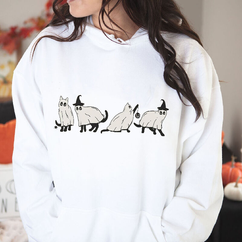 Cute Style Hoodie with Cat Pattern Dressed Up As Ghost Best Gift for Pet Lover