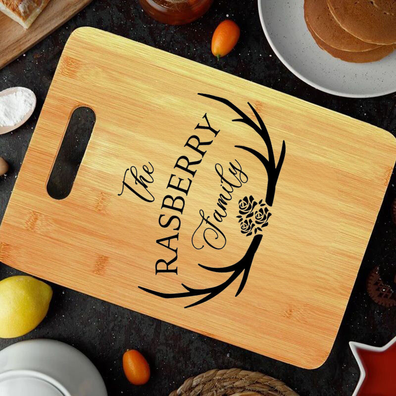 Personalized Family Name Square Charcuterie Board with Antlers Pattern Unique Christmas Gift