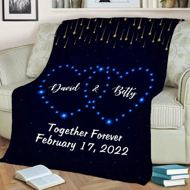Personalized Name Blanket with Blue Dots Pattern Romantic Valentine's Day Gift