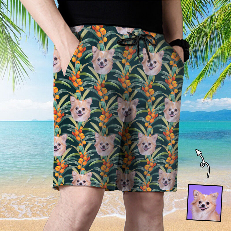 Personalisierte Foto Herren Strandshorts Orange Früchte Muster Kreatives Geschenk für die Familie