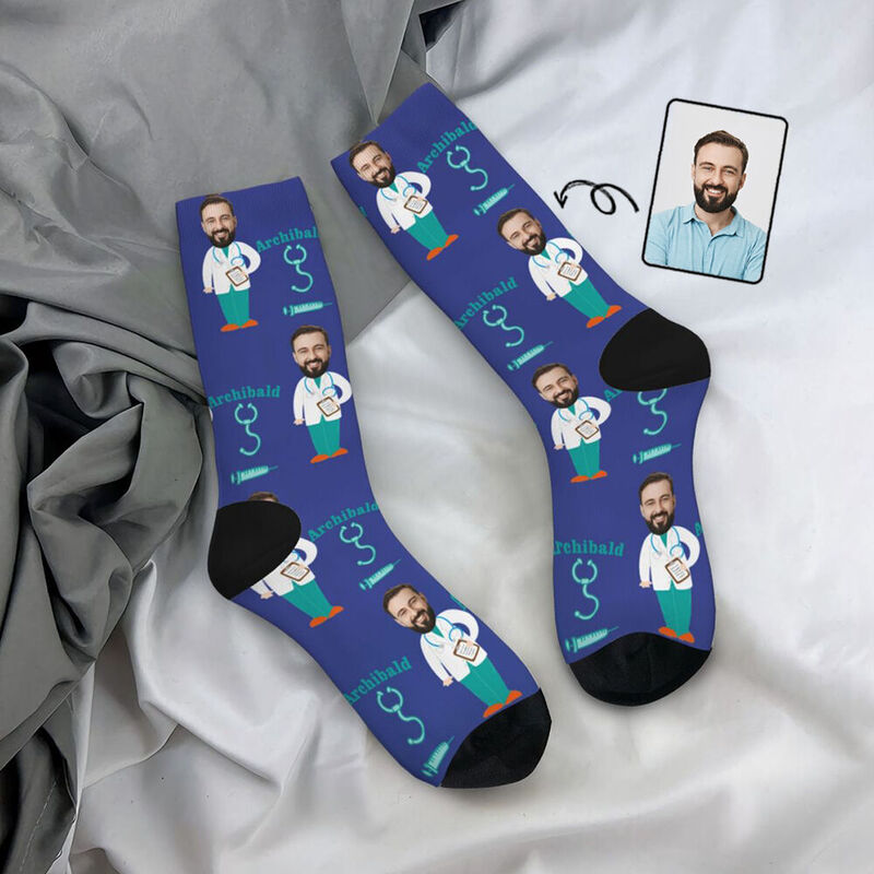 Personalized Face Socks Funny Photos Mid-calf Socks Gifts for Doctor Friends