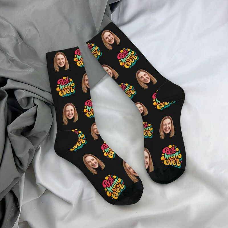 "BEST MOM EVER" Personalized Face Socks Birthday Gift for Mom